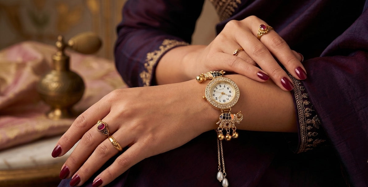 Luxury Crystal Dial Elephant Bracelet Watch for Women – Festive & Bridal Wear
