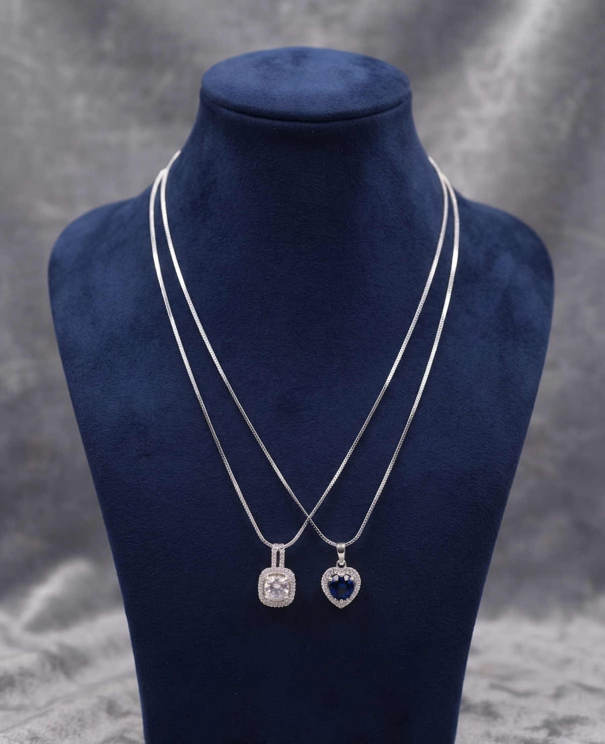 Sparkling Square & Heart CZ Layered Pendant Chain Necklace – DAZIQUE