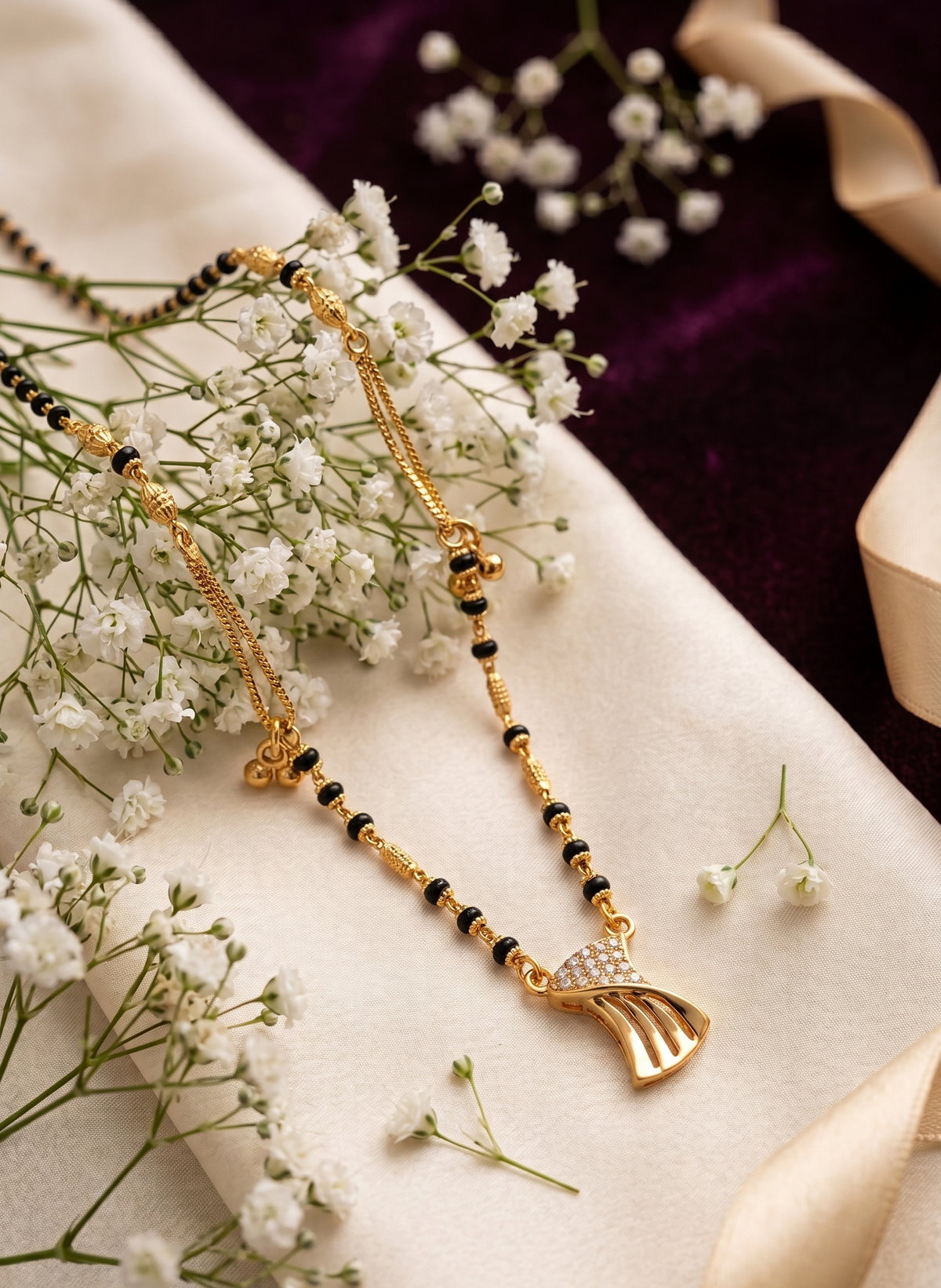 Elegant Gold-Plated CZ Stone Mangalsutra with Black Beaded Chain – DAZIQUE
