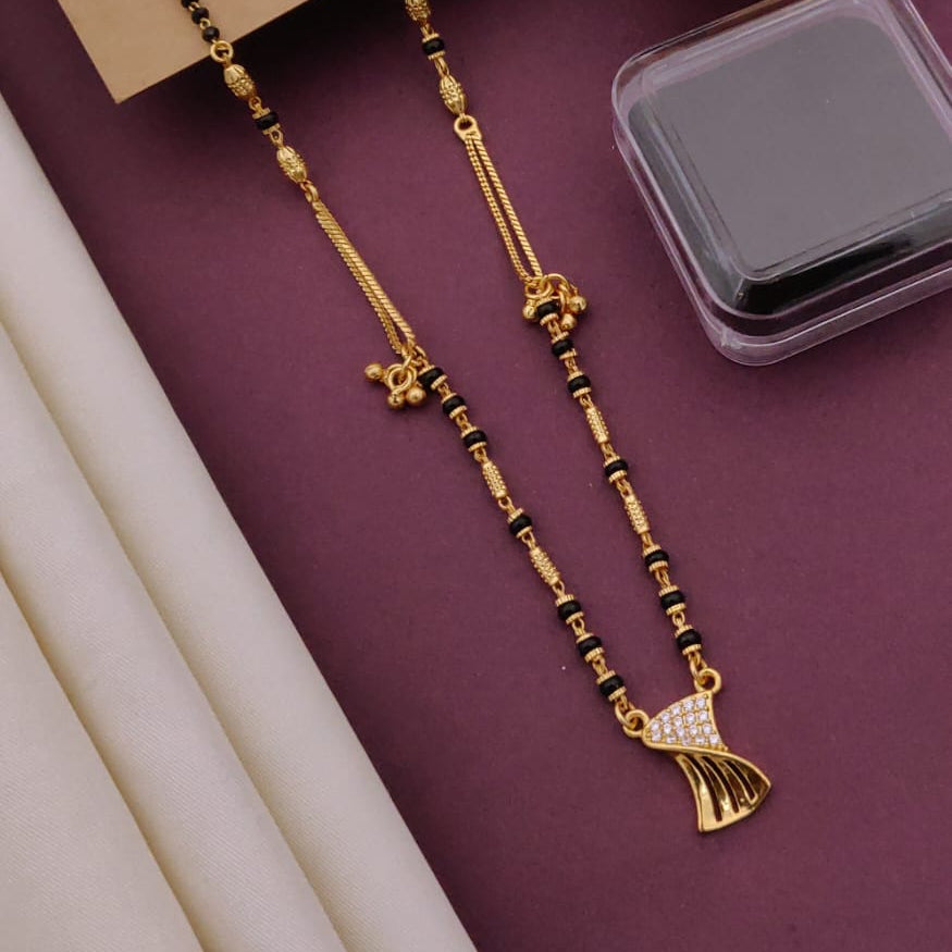 Elegant Gold-Plated CZ Stone Mangalsutra with Black Beaded Chain – DAZIQUE
