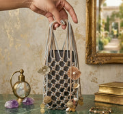 Metallic Braided Cord Phone Pouch with Pearl & Seashell Charms