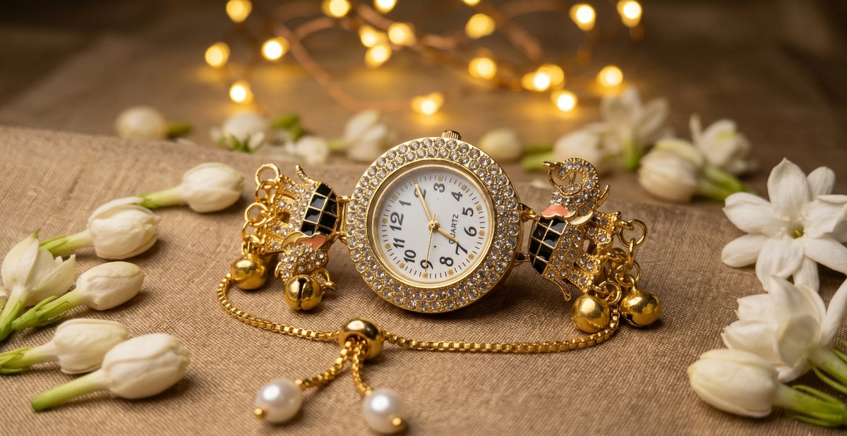 Luxury Crystal Dial Elephant Bracelet Watch for Women – Festive & Bridal Wear