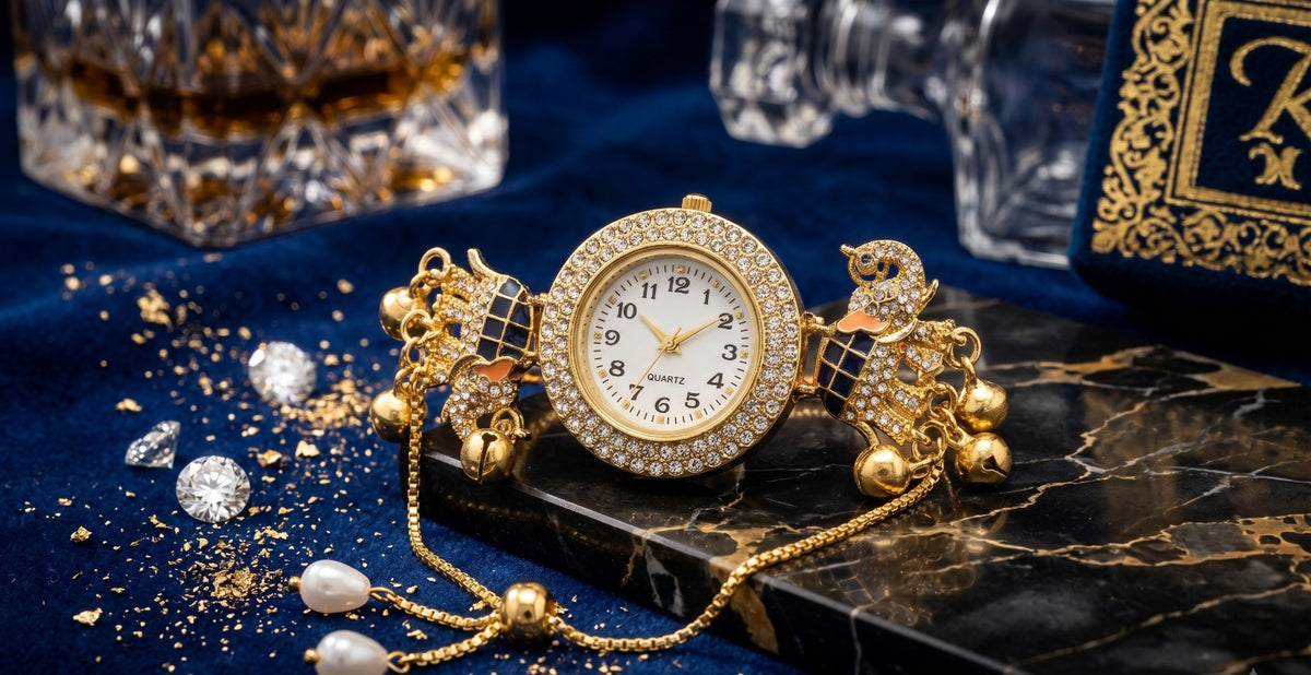 Luxury Crystal Dial Elephant Bracelet Watch for Women – Festive & Bridal Wear