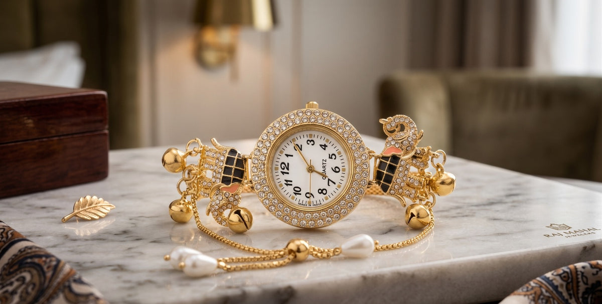 Luxury Crystal Dial Elephant Bracelet Watch for Women – Festive & Bridal Wear
