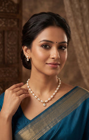 Freshwater Pearl Beaded Necklace with Pear-Cut Solitaire Pendant
